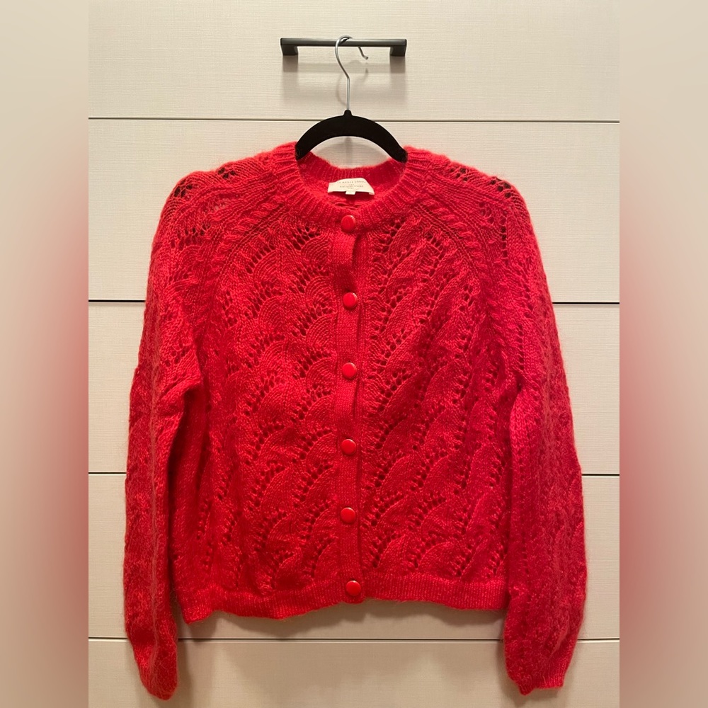 Sezane red knit cardigan sweater